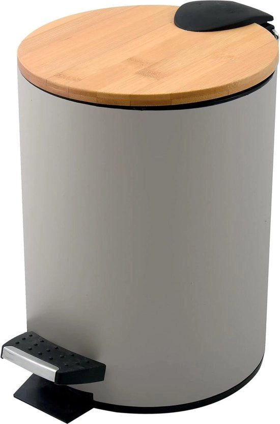 Emicemiere 3L in acciaio inossidabile con coperchio soft-close in bambù, colore taupe