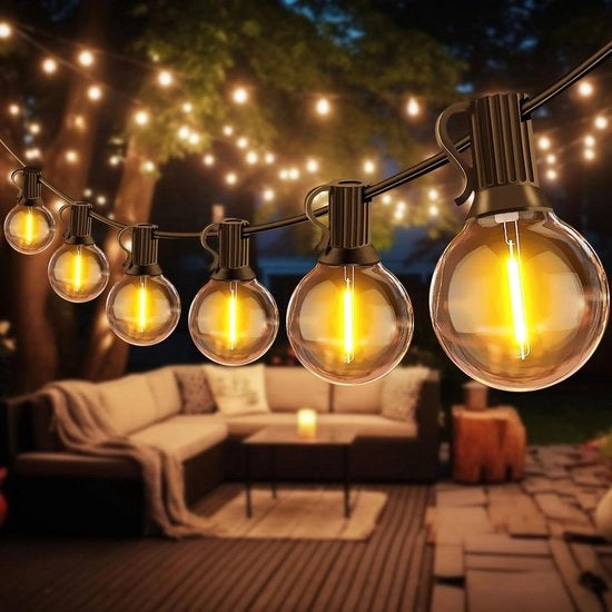Fili di illuminazione LED per esterni da 15 metri con 27 lampadine e luce calda - resistente all'acqua - per giardino, balcone, terrazza, matrimoni, feste, cortile - funziona con corrente - inclusa regolazione di luminosità