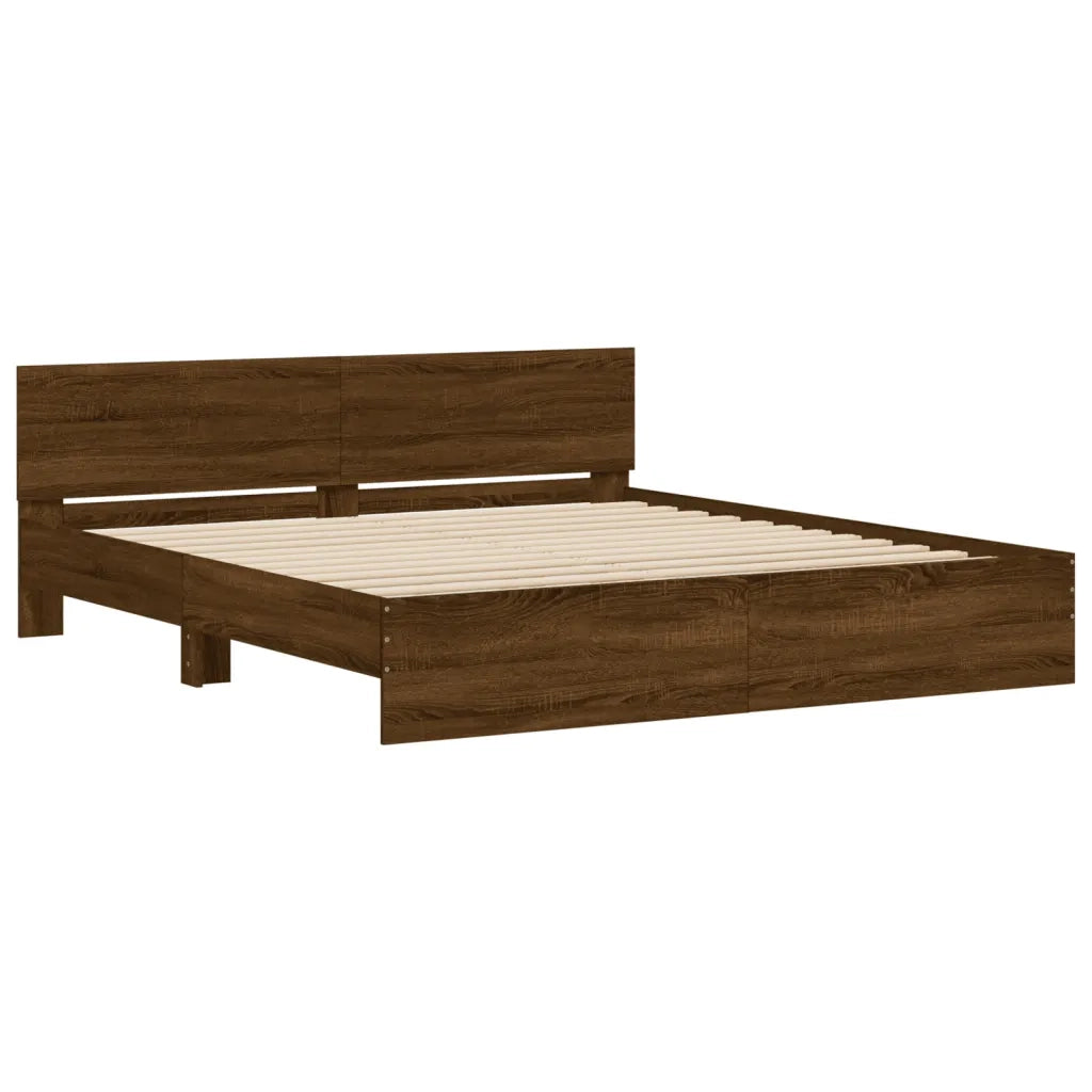 Giroletto con Testiera e LED-Struttura Letto con testiera Rovere Marrone 200x200 cm 344329