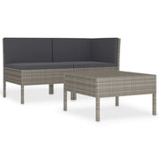 Set Divani da Giardino 3 pz | Set Salotto da Giardino con Cuscini in Polyrattan Grigio