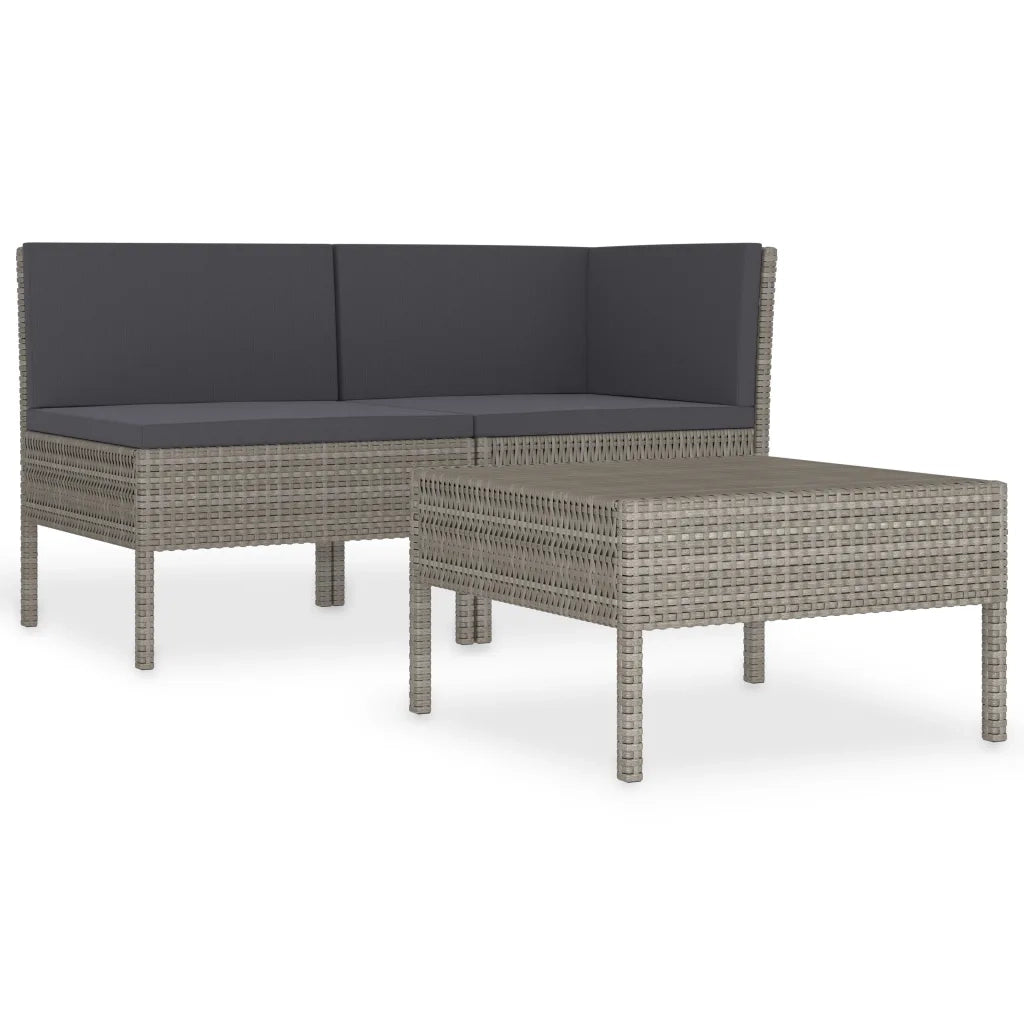 Set Divani da Giardino 3 pz | Set Salotto da Giardino con Cuscini in Polyrattan Grigio