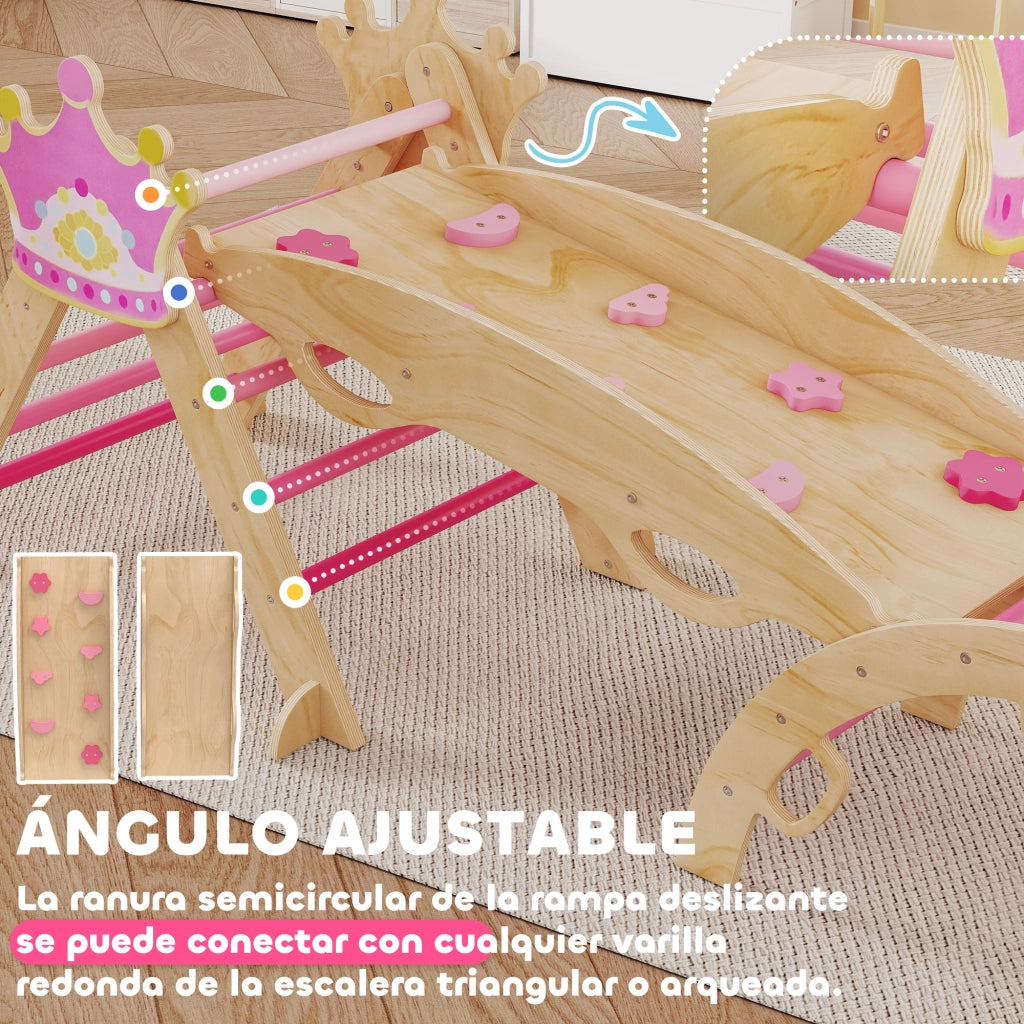 Triangolo Montessori 8 in 1 ¨C Xylo ¨C Legno Naturale con Arco e Rampa Rosa