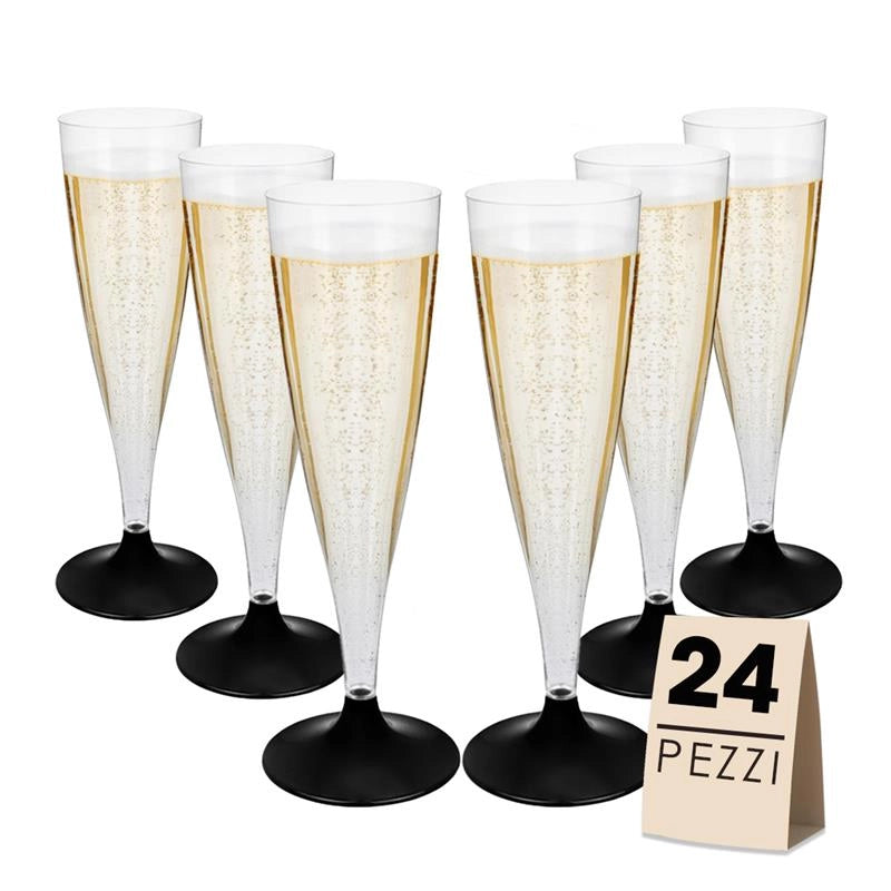 FLUTE SET 24 PZ CON BASE NERA IN CONFEZIONE DA 6 PEZZI L'UNA REALIZZATI IN PLASTICA