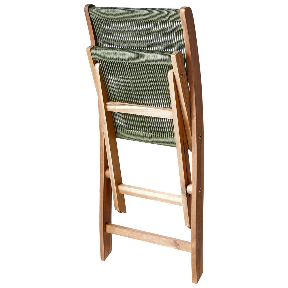 Set di 2 sedie da giardino pieghevoli in legno di acacia con schienale in corda verde stile classico tradizionale