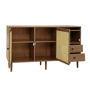 Credenza e Madia con 2 Ante in Rattan; Ripiani Regolabili; Stile Country; in Pannelli di Particelle; Legno; 130×40×75;5 cm