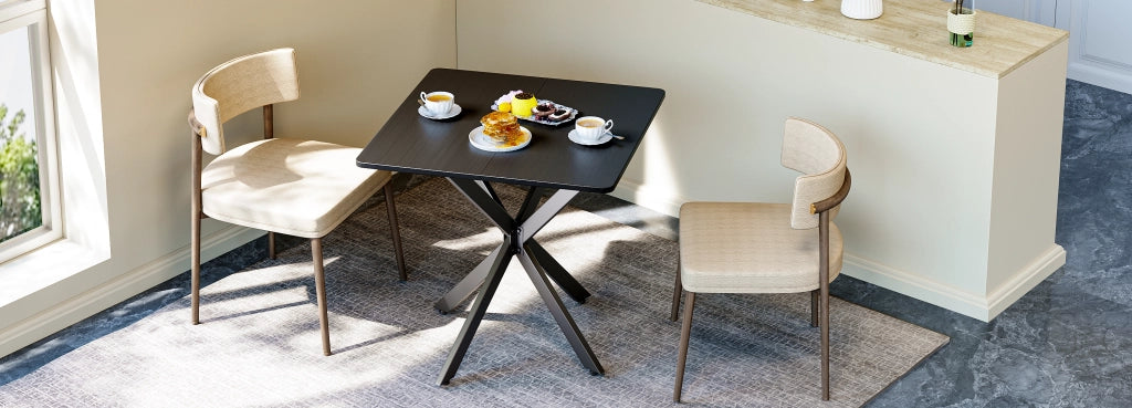 Scrivania lineare con struttura a X in ferro e truciolare, piedini regolabili per home office e cucina, nero, 80 × 80 × 75 cm