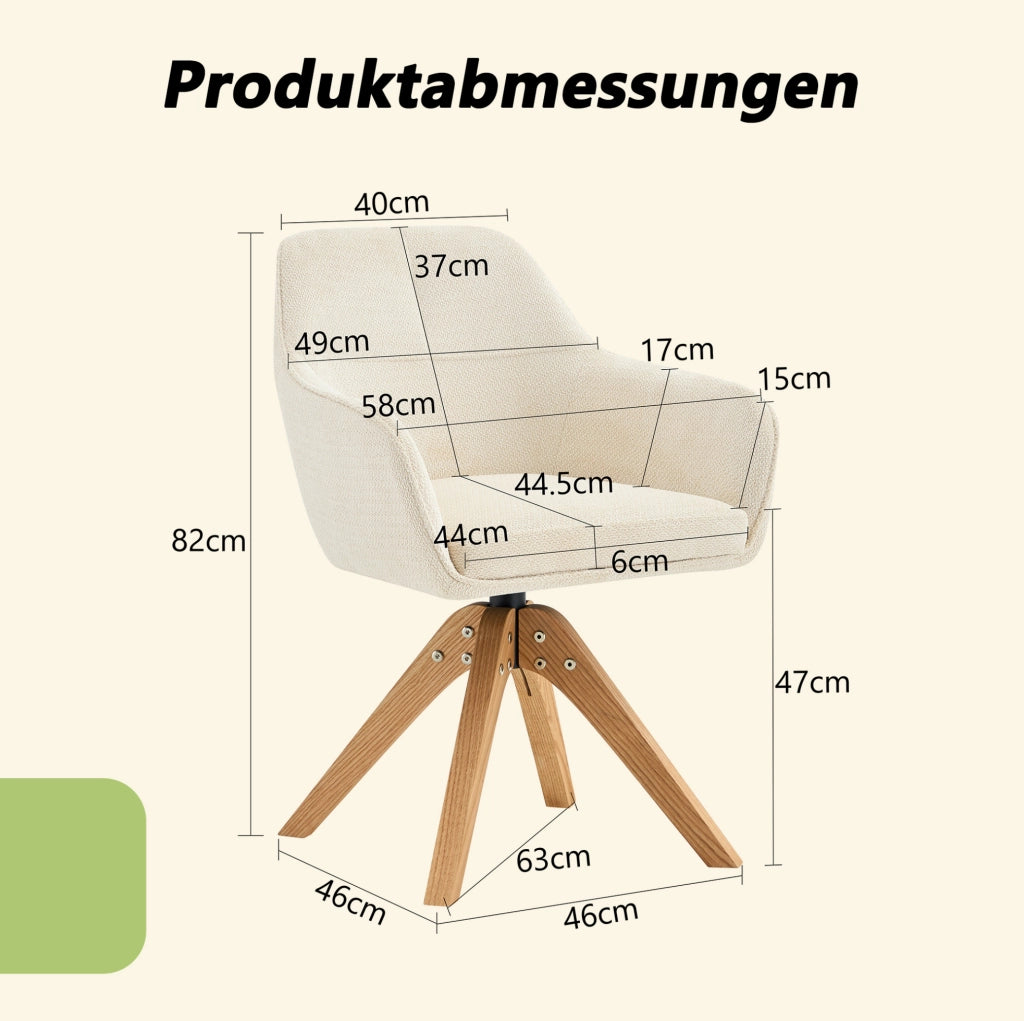 Set di 2 sedie da pranzo girevoli 360° con braccioli in tessuto e legno; beige