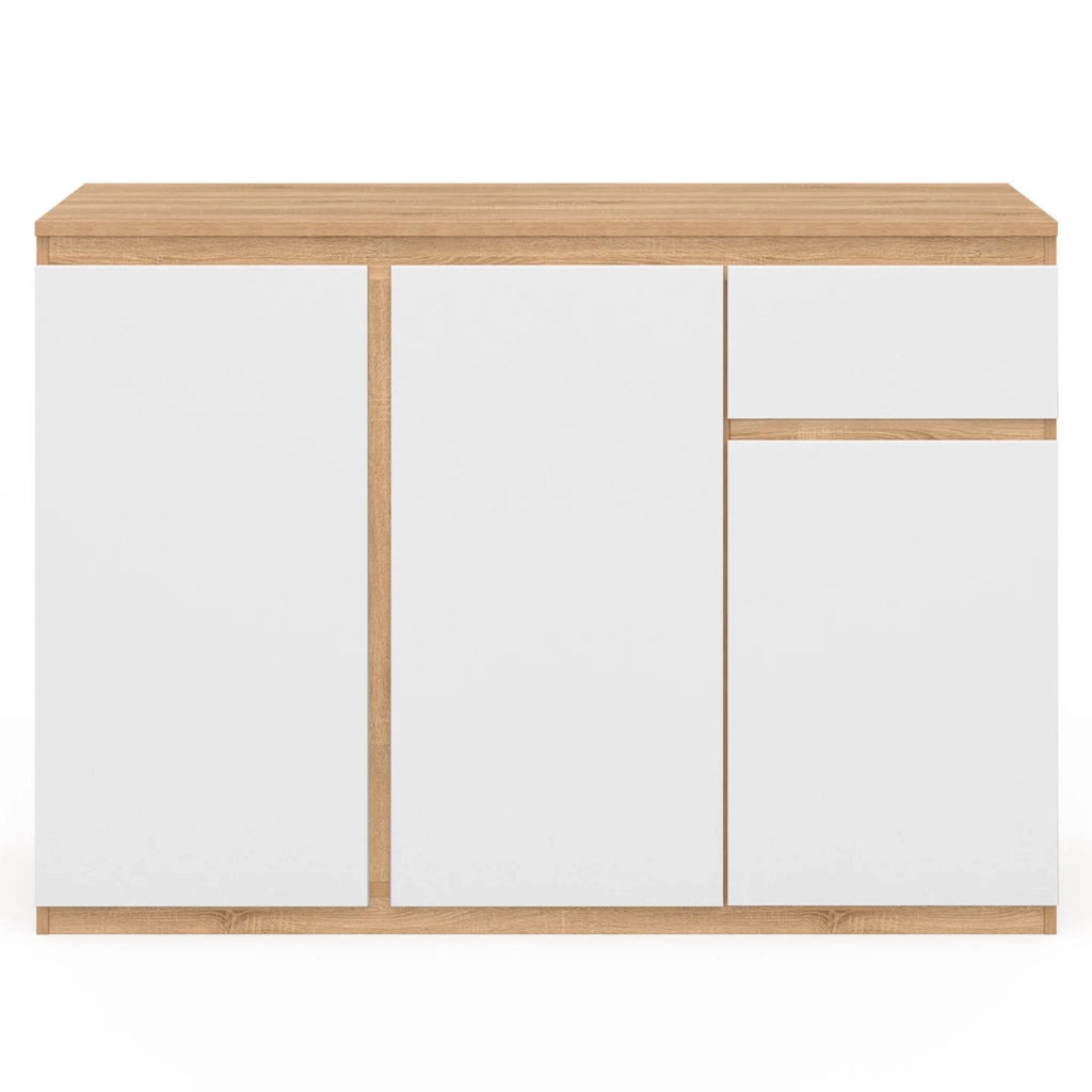 IDMarket - Credenza TOMI 100 cm con 3 ante e 1 cassetto, bianco e legno
