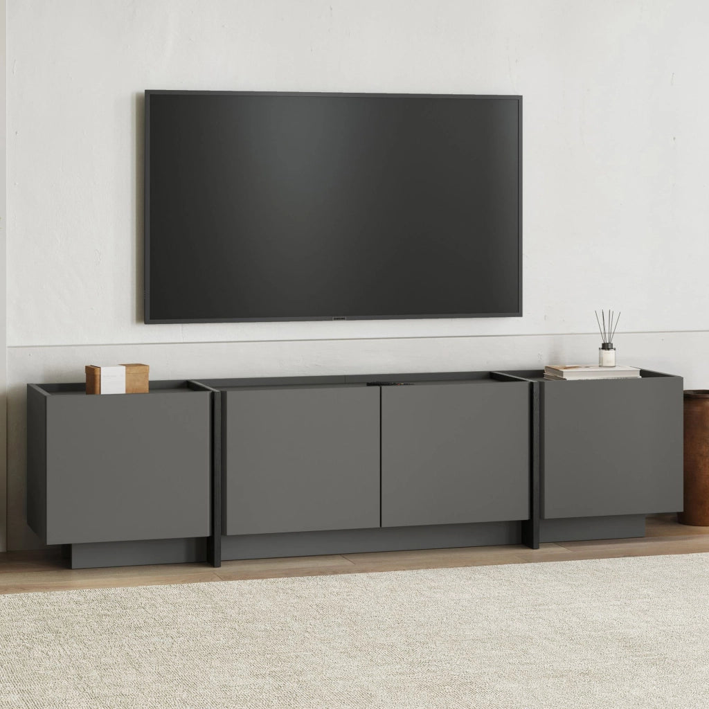 Nokarara, Mobile Porta tv Apertura a Ribalta, 180x35x46h cm Nero Antracite