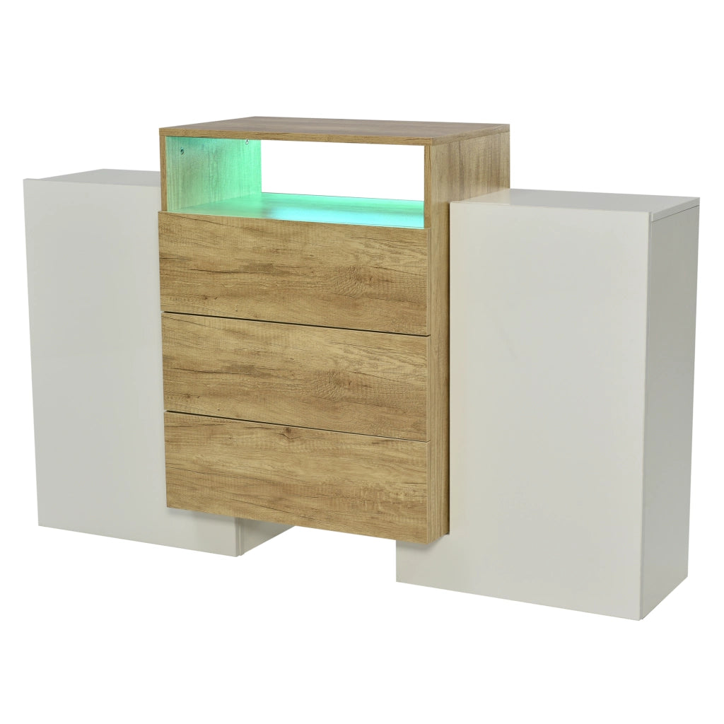 OKWISH Credenza Contenitore con 2 Ante 3 Cassetti 2 Ripiani e 1 Vano, LED, per Soggiorno, MDF, 140 x 30 x 77.5 cm