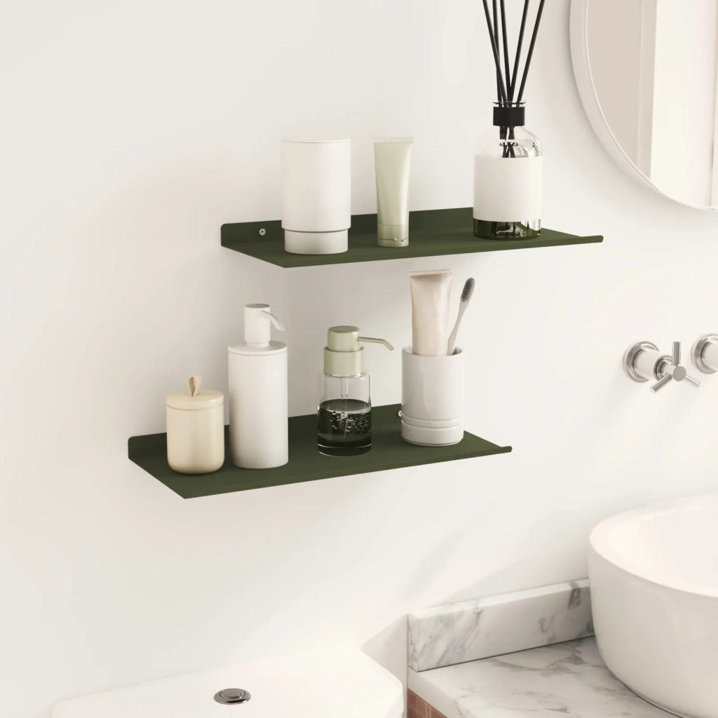 Mensola sospesa 2 pcs Verde oliva 40 x 18 x 2,5 cm Acciaio