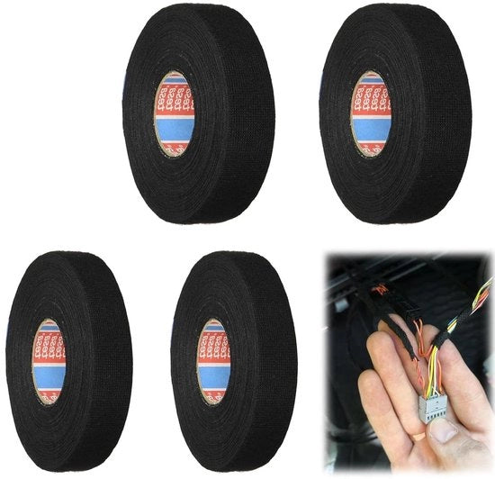 Tape per cavo per auto - 4 pezzi - nastro isolante - nero - autoadesivo - nastro di protezione - nastro avvolgibile - 19 mm x 15 m - 15 mm x 15 m - nastro per cavo auto.