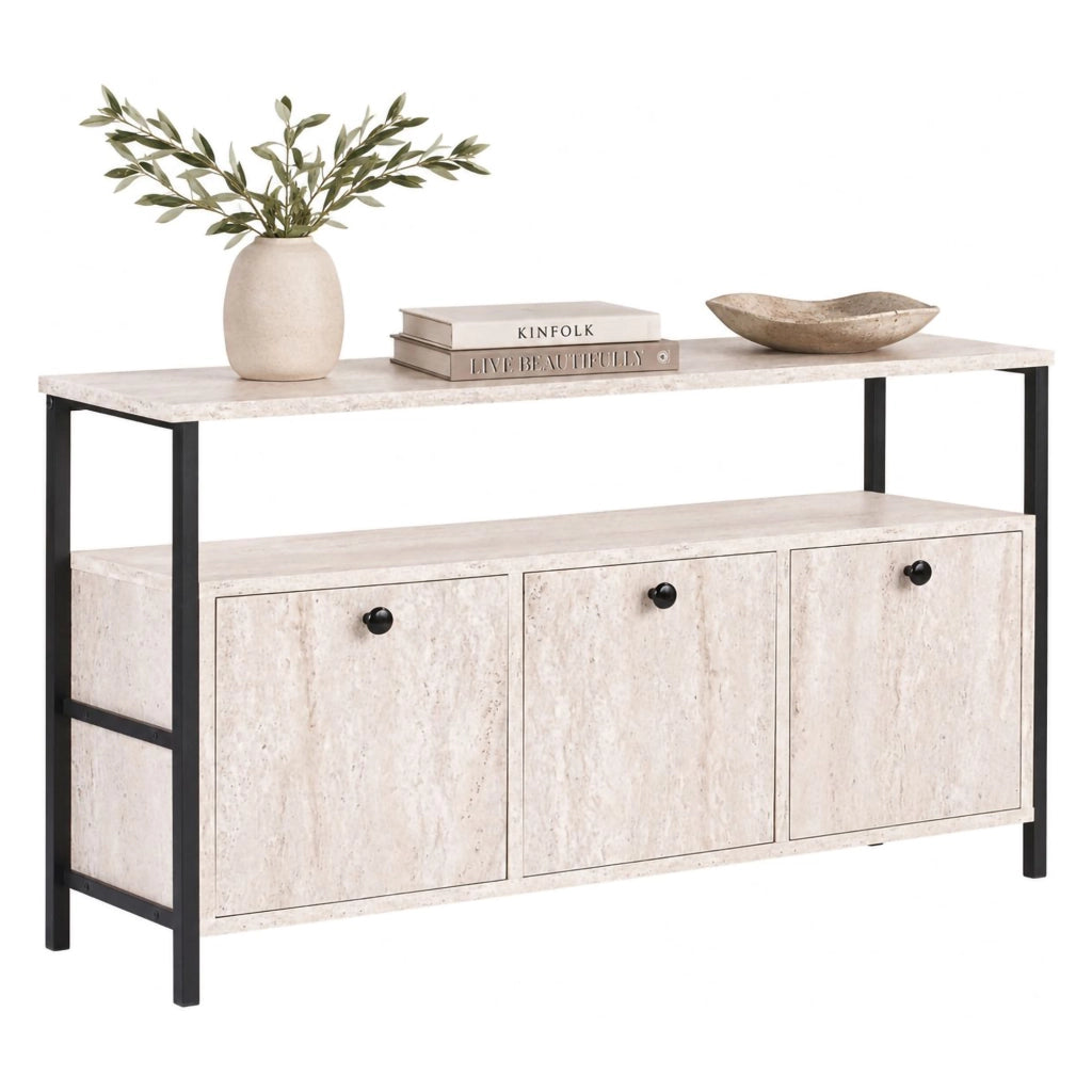Madia Noda, Credenza 2 Ripiani, 120x30x77h cm Bianco Marmo