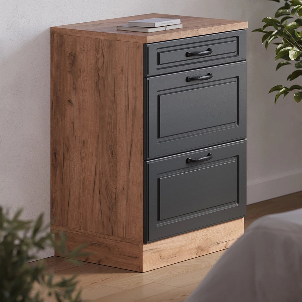 Mobile per mansarda Rion Antracite rustico/Rovere dorato 60 x 83.8 cm senza inclinazione con 3 cassetti Vicco