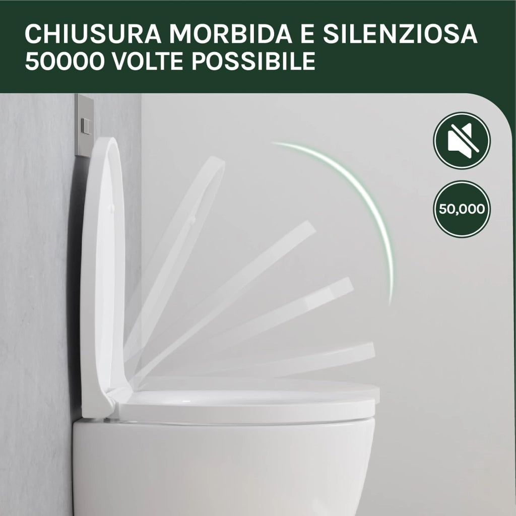 Copriwater Sedile WC Universale Coperchio con Chiusura Ammortizzata Soft Close Toilet Seat Bagno in Plastica Bianco a Forma di O