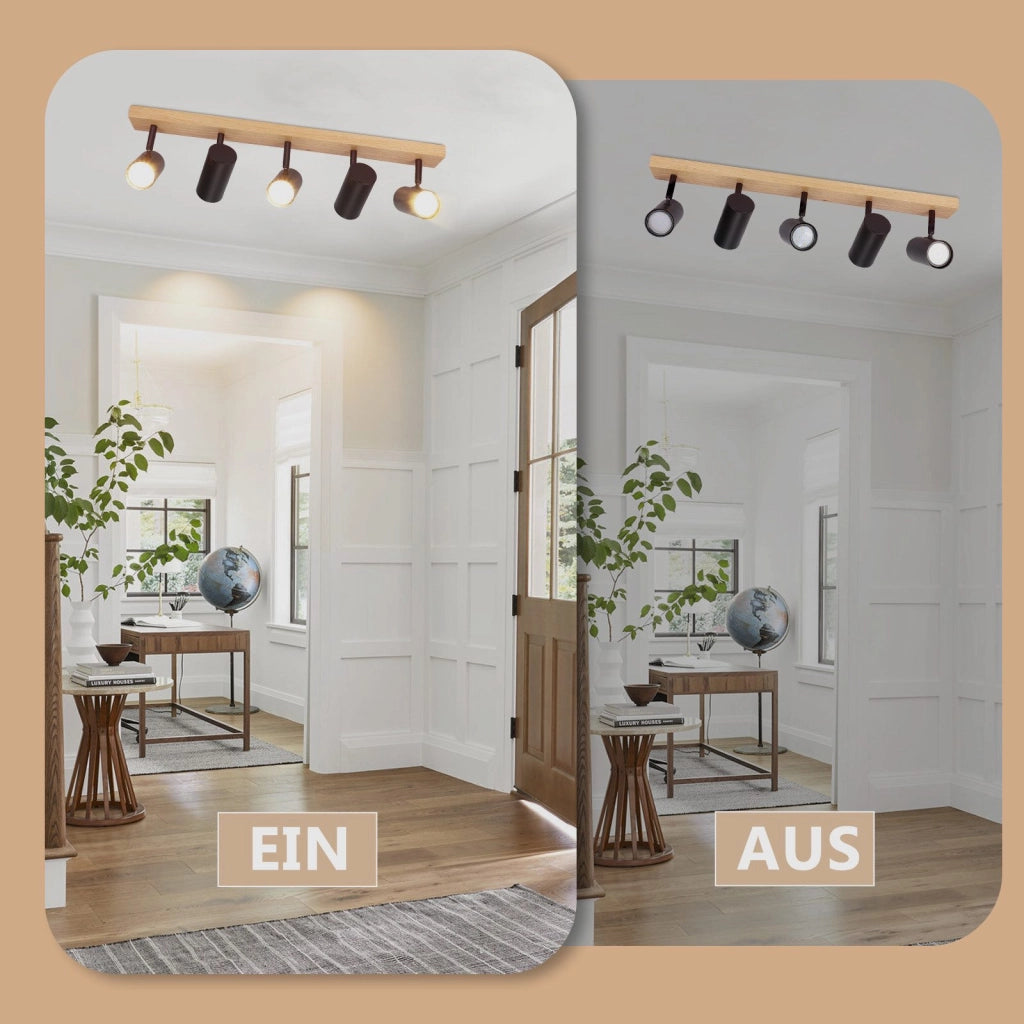 ZMH Plafoniera a 5 luci in legno nero GU10 Plafoniera per corridoio camera da letto