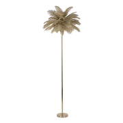 Lampada da terra Palm color cammello in metallo dorato con piume di struzzo