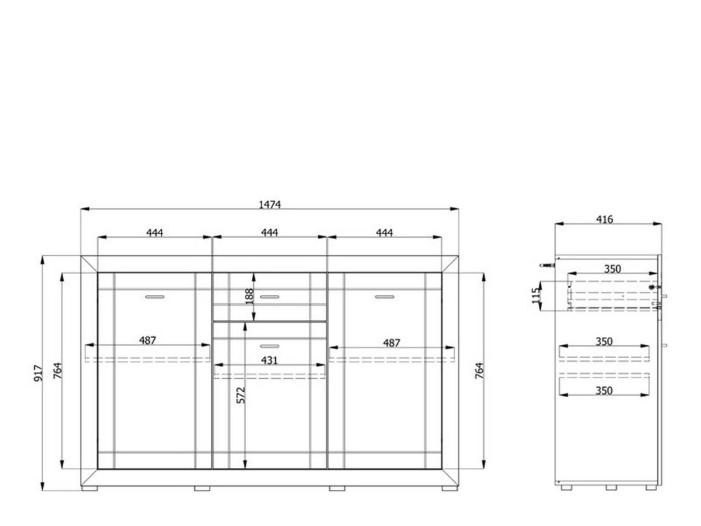 Madia Perca, Credenza un Cassetto, 147.5x41.5x91.5h cm Bianco Crema