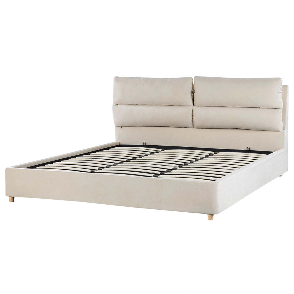 Letto matrimoniale con contenitore velluto di colore beige 180 x 200 cm elegante glamour romantico