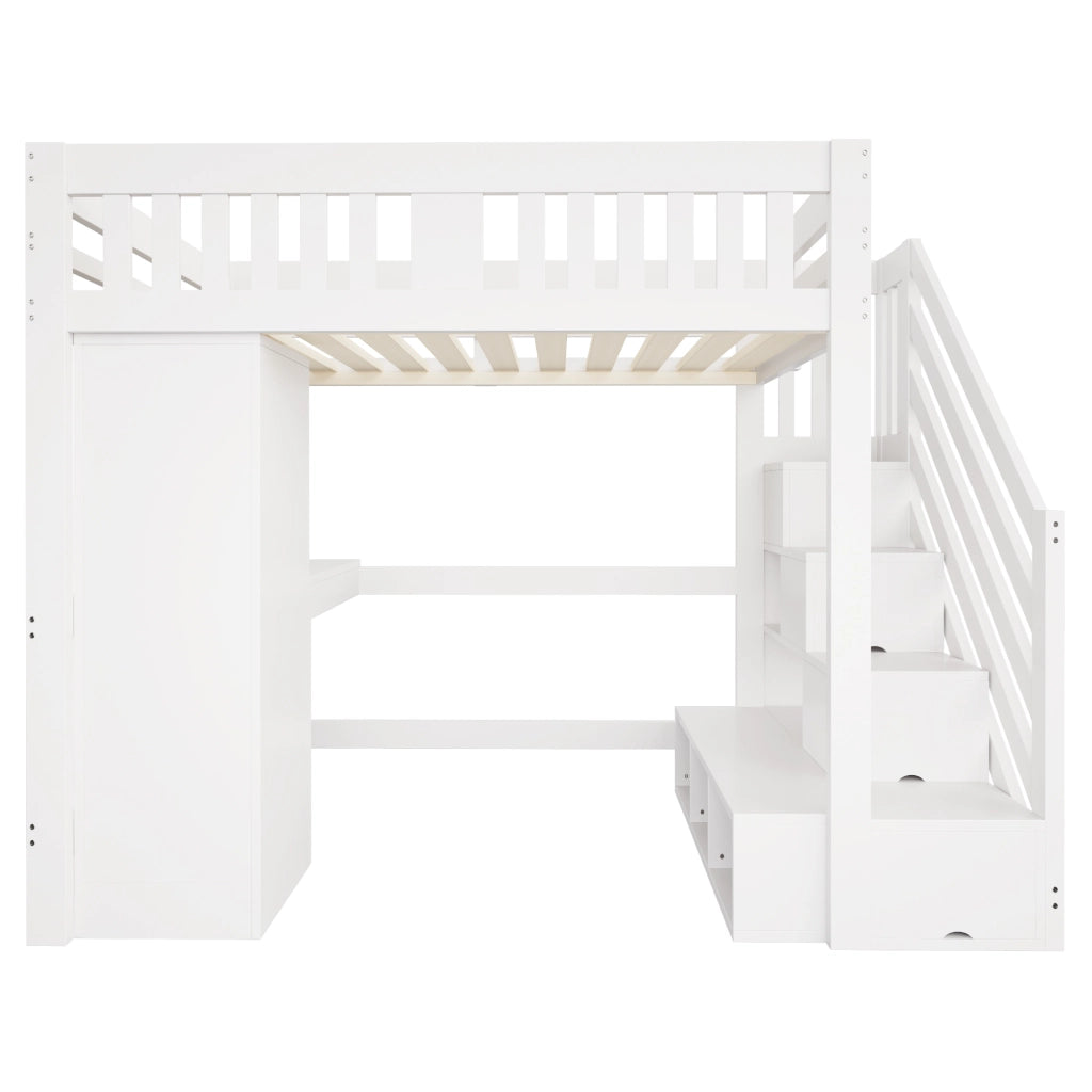 LETTO A CASTELLO 140x200 cm con scrivania, scala contenitore e LED bianco