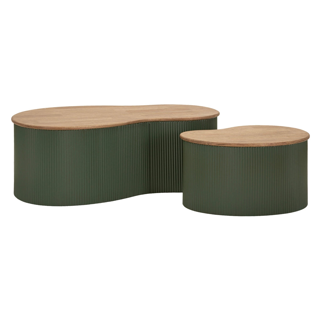 Kashan, Tavolino da Salotto set da 2, 37x58x92h cm Marrone Rovere