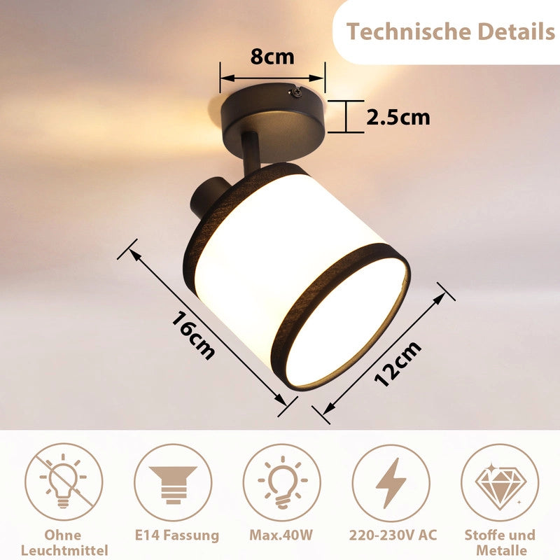 ZMH Faretto da soffitto neri 1 fiamma E14 tessuto orientabili vintage retrò per corridoio senza lampadina