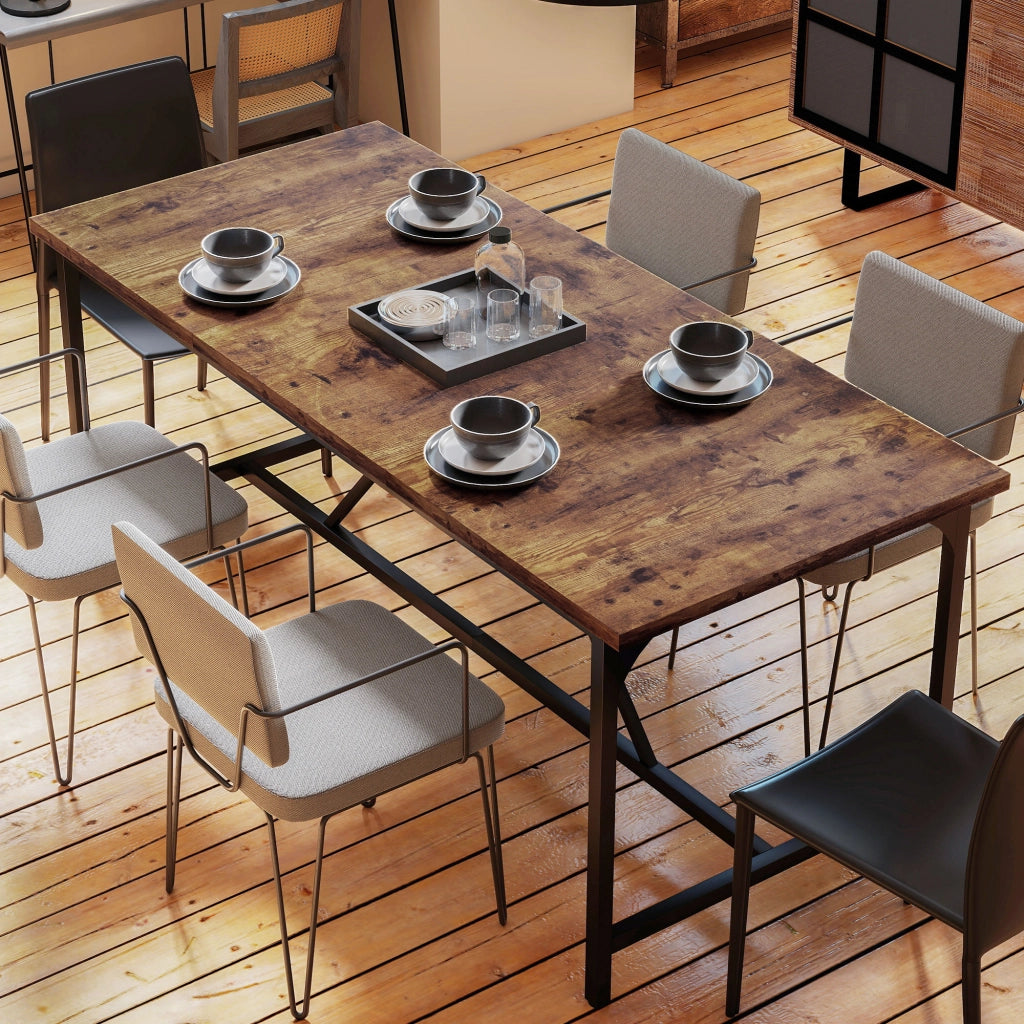 Tavolo da pranzo rettangolare allungabile 6-8 persone ¨C Xylo ¨C Legno effetto noce gambe metallo 180x80x75,5cm