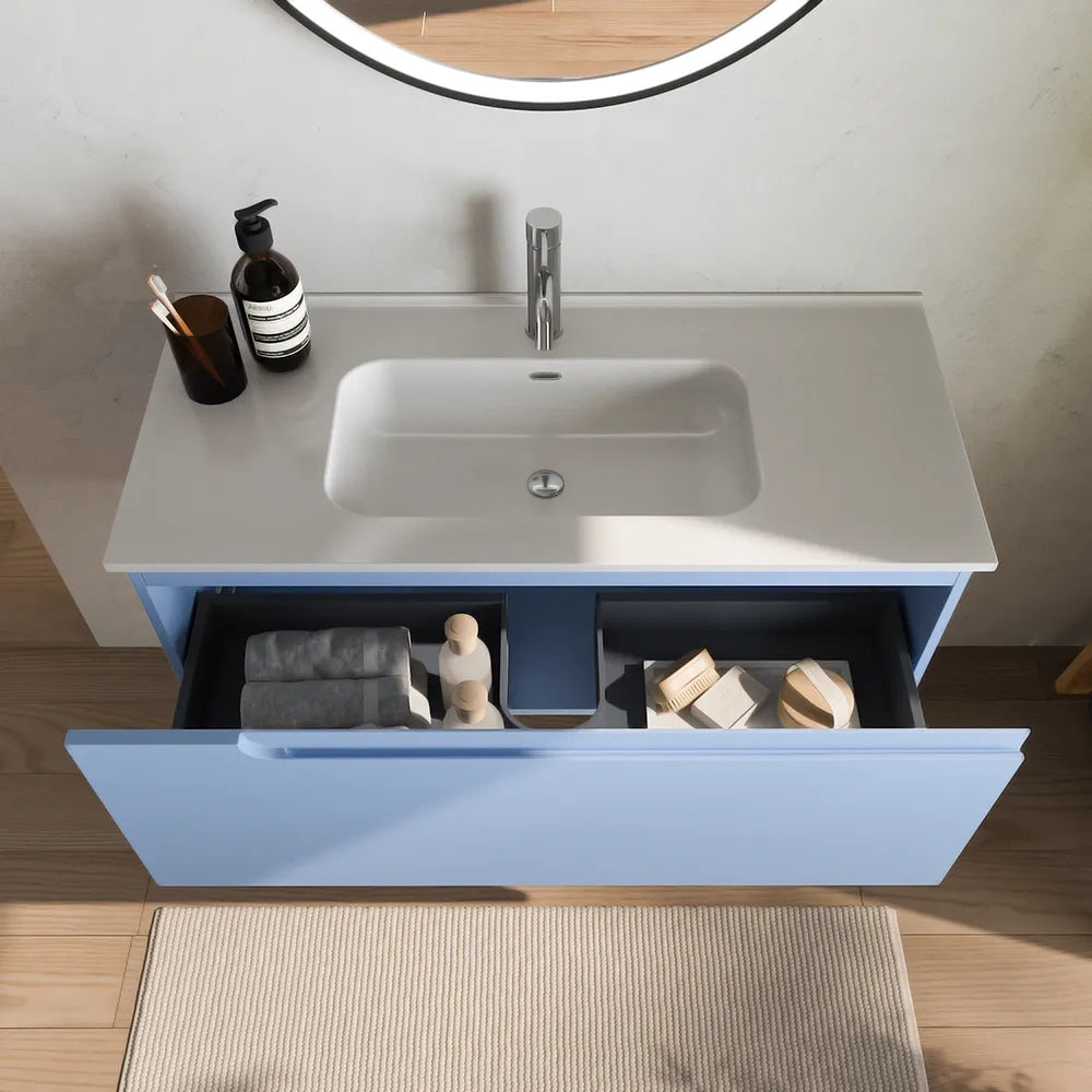 Mobile bagno sospeso 70 cm un cassetto carta da zucchero con lavabo | Ardenne