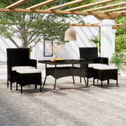 Set Pranzo da Giardino 5 pz  Polyrattan e Vetro Temperato Nero cod mxl 71383