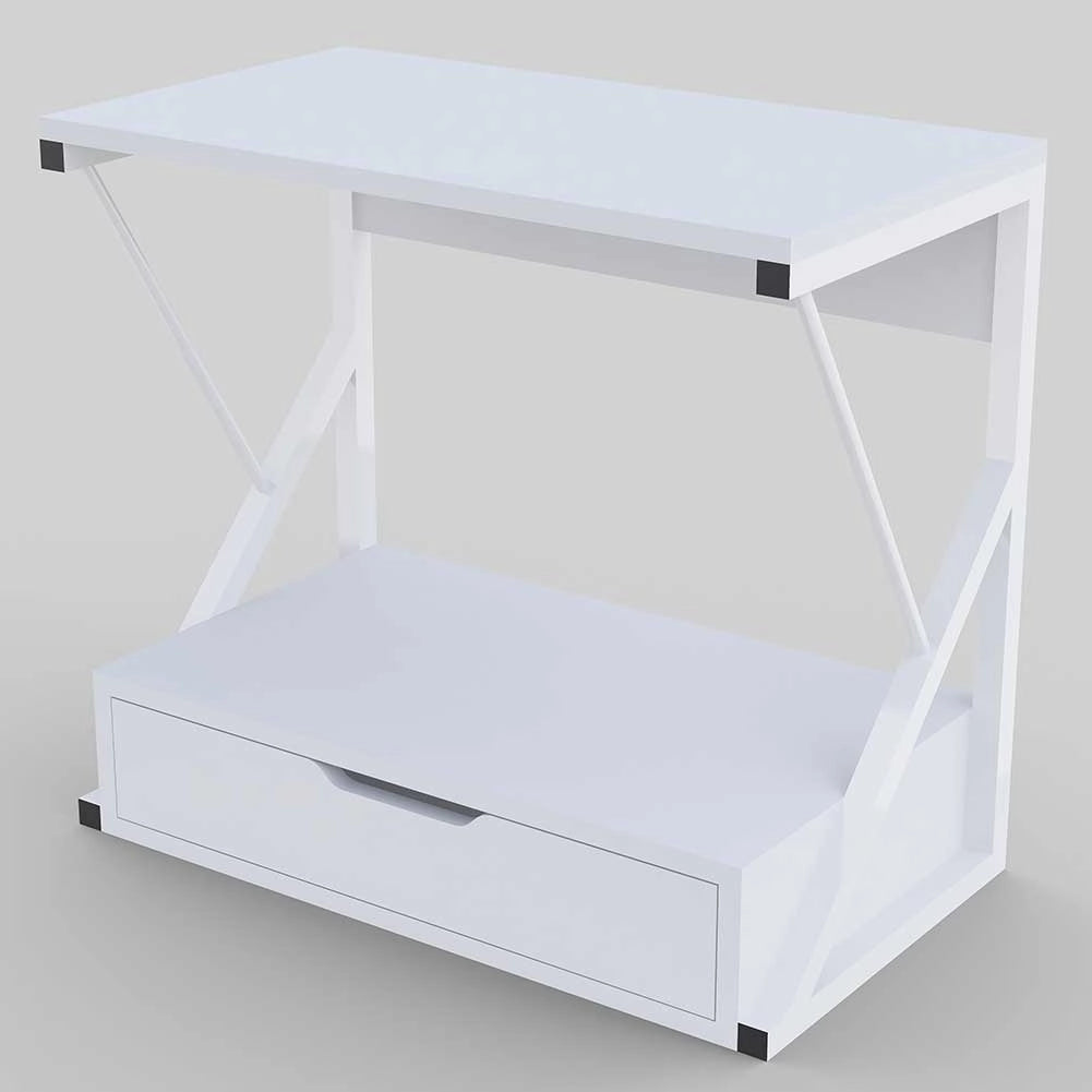 Scaffale Supporto Ufficio Porta Stampante con Cassetto Metallo e Legno Bianco 54cm