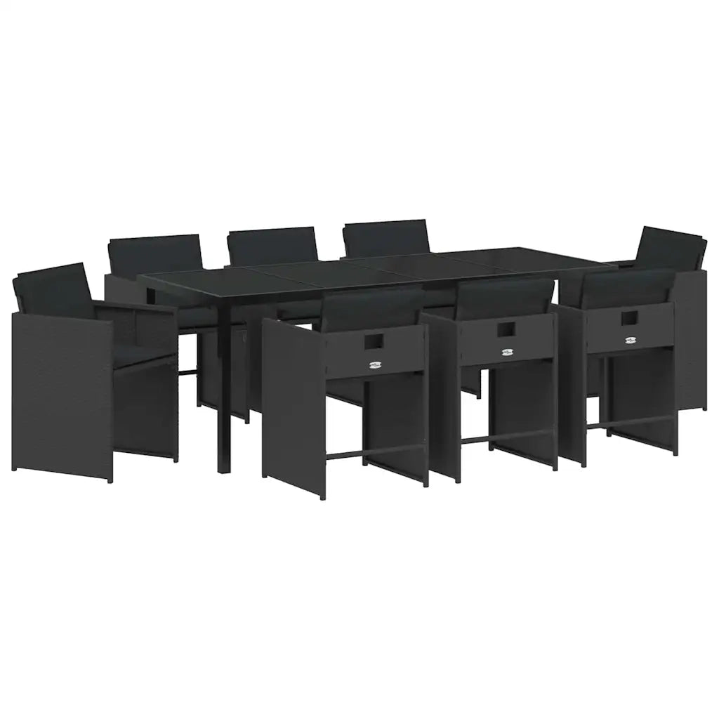 Set da Pranzo per Giardino 9 pcs Nero polyrattan 3380692