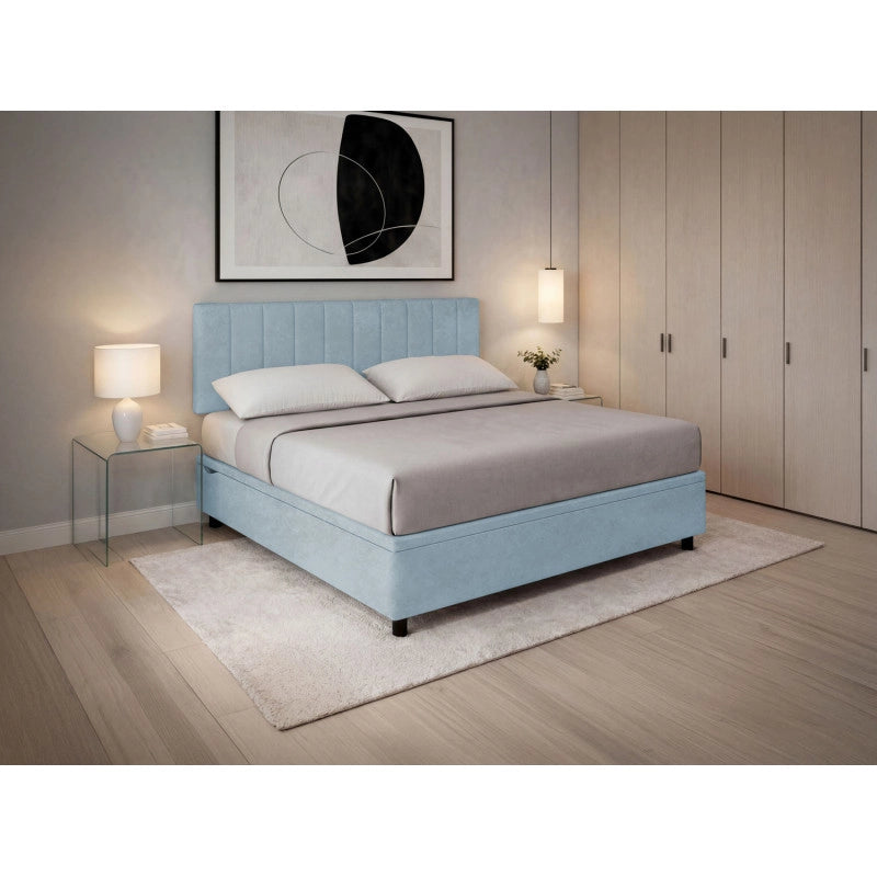 Letto imbottito Matrimoniale 180x190 cm Vertical - Contenitore,Microfibra,Azzurro