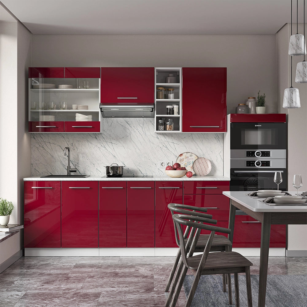 Cucina componibile Fame-Line Bordeaux lucido/Bianco 280 cm, PL Rovere Vicco