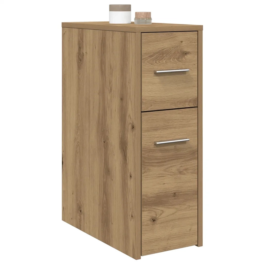 Mobile da Bagno Stretto con Ruote Rovere Artigianale Truciolato