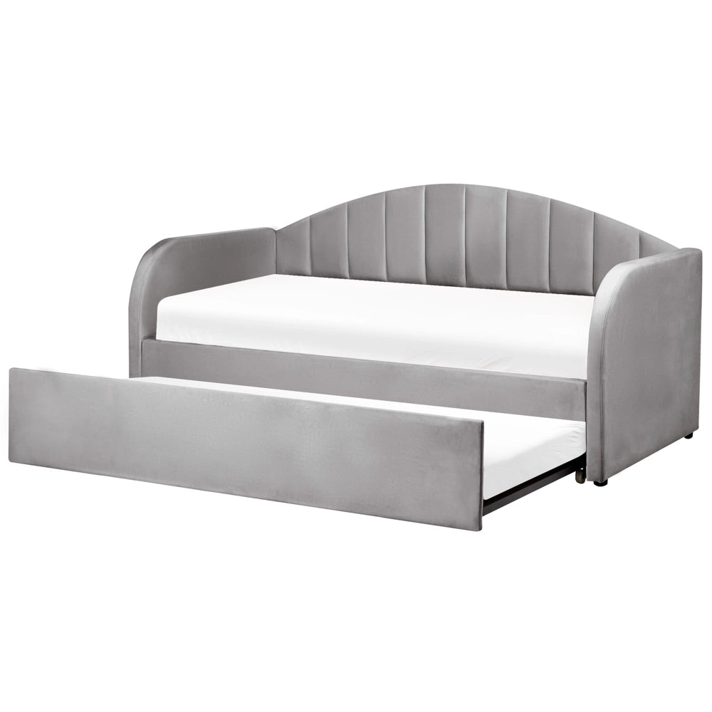 Letto estraibile in velluto grigio 90 x 200 cm con struttura imbottita moderna glamour per la cameretta dei bambini ospiti