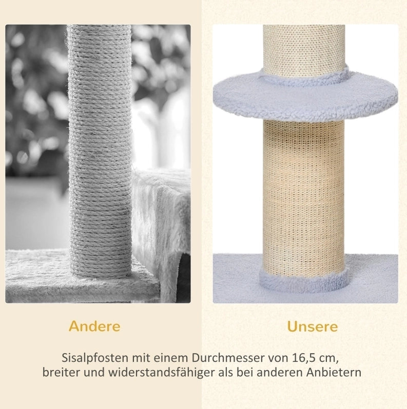 Tiragraffi per gatti azzurro con sisal e piattaforme 45x45x91 cm