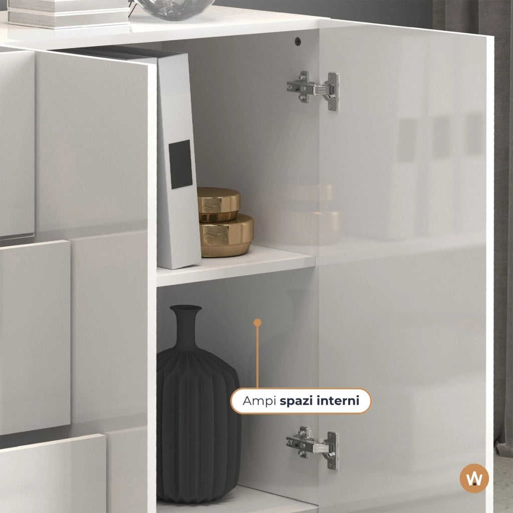 WHOUS Credenza Egypt a 4 ante e 3 cassetti bianco lucido 200x40x80 cm