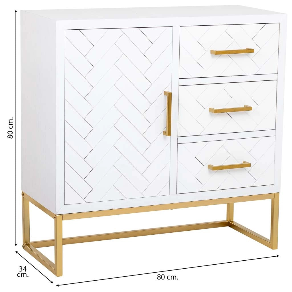 Credenza con 1 anta e 3 cassetti in legno e metallo 80x34x80h cm