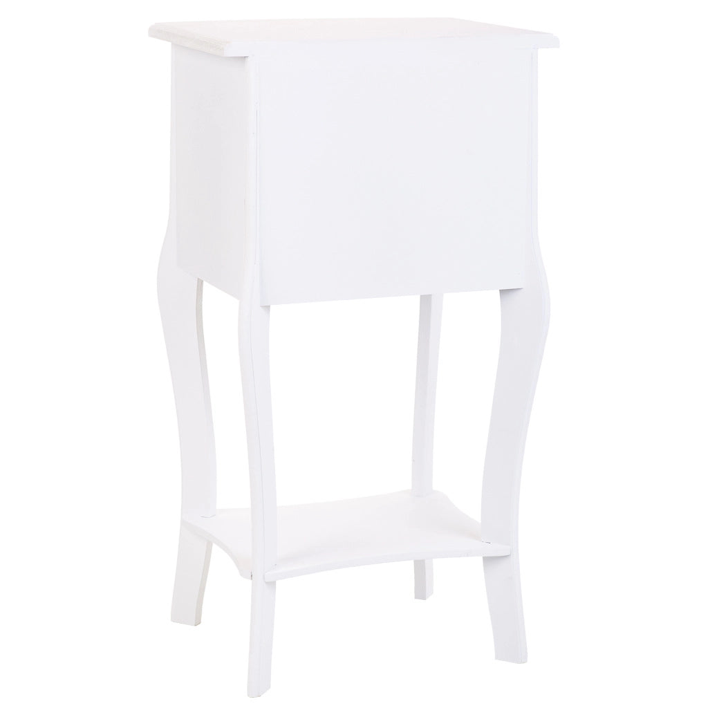 Comodino in legno con 2 cassetti e 1 ripiano bianco 38x31,5x71.