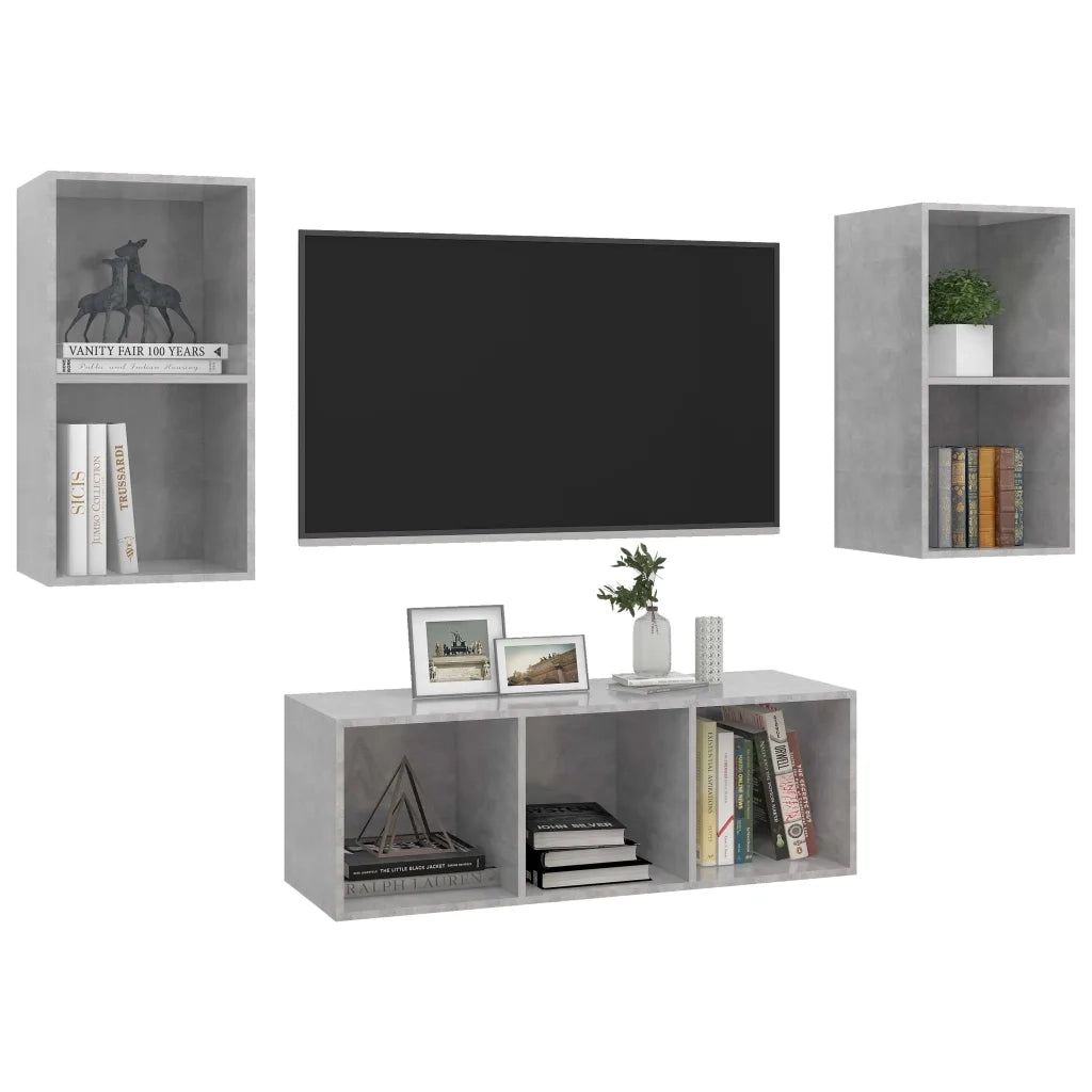 Set Porta TV 3 pz Grigio Cemento in Truciolato 3079740