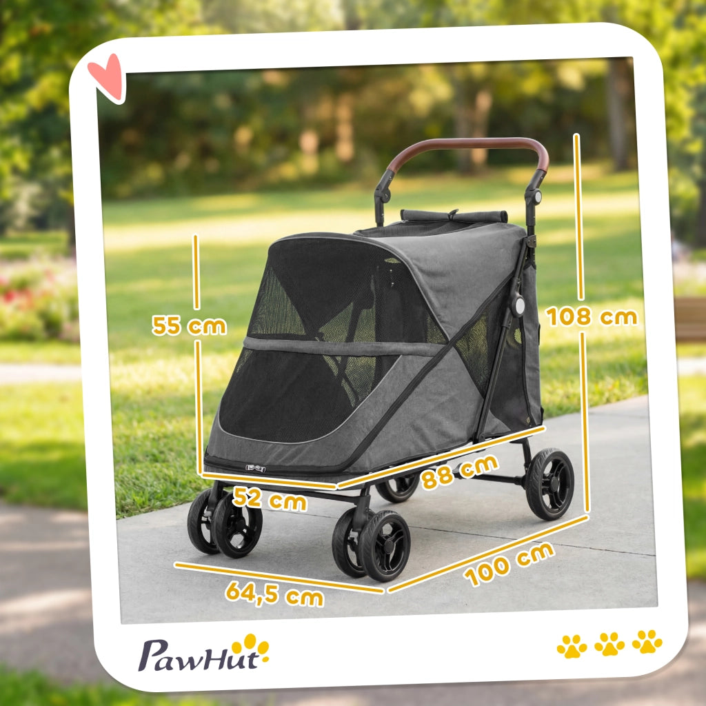 Carrello per Cani Pieghevole per Cani Grandi ¨C zephmum ¨C Grigio 360¡ã Ruote Girevoli