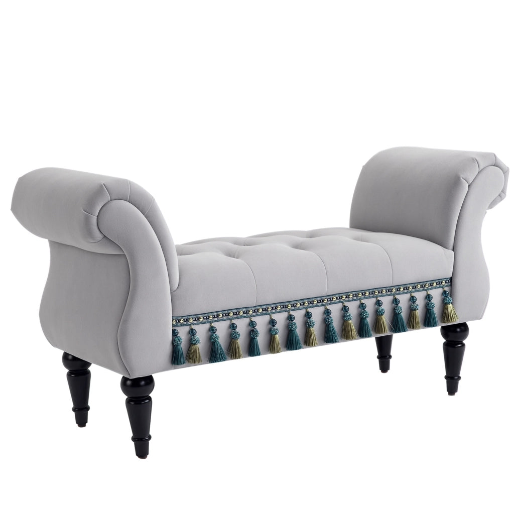 Panca Imbottita con Braccioli e Struttura in Legno ¨C zephmum ¨C Grigio Chiaro 117x40x58
