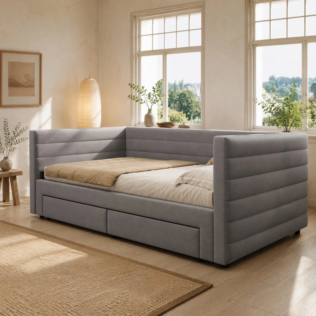 Letto imbottito estraibile 3 in 1 grigio 90x190 cm
