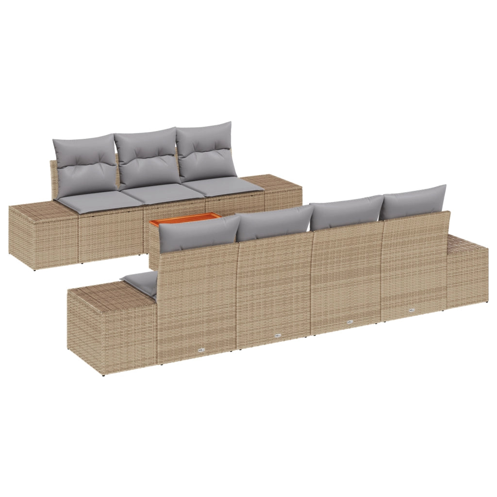 Set di divani da giardino da 8 pezzi con cuscini Beige Polyrattan Acacia