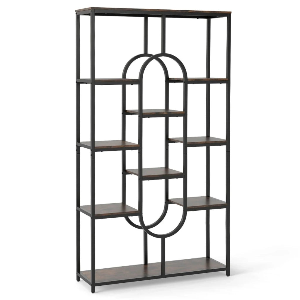 Libreria ovale a 5 ripiani 95 x 30 x 175 cm con moderno spazio aperto in metallo marrone rustico 20_0017529