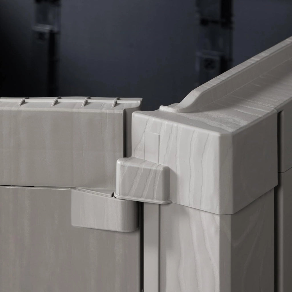 Baule porta attrezzi e bidoni da esterno Stora Way Plus XL 1270 litri in resina con doppia anta e apertura assistita colore grigio talpa e marrone Toomax