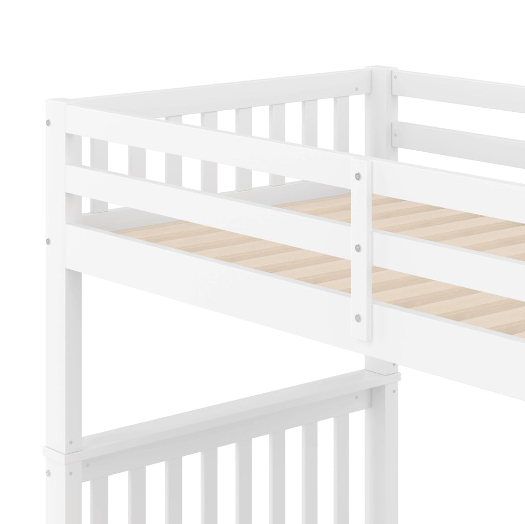 Letto a castello 90x200 cm con letto estraibile e scala con ripiani in pino bianco
