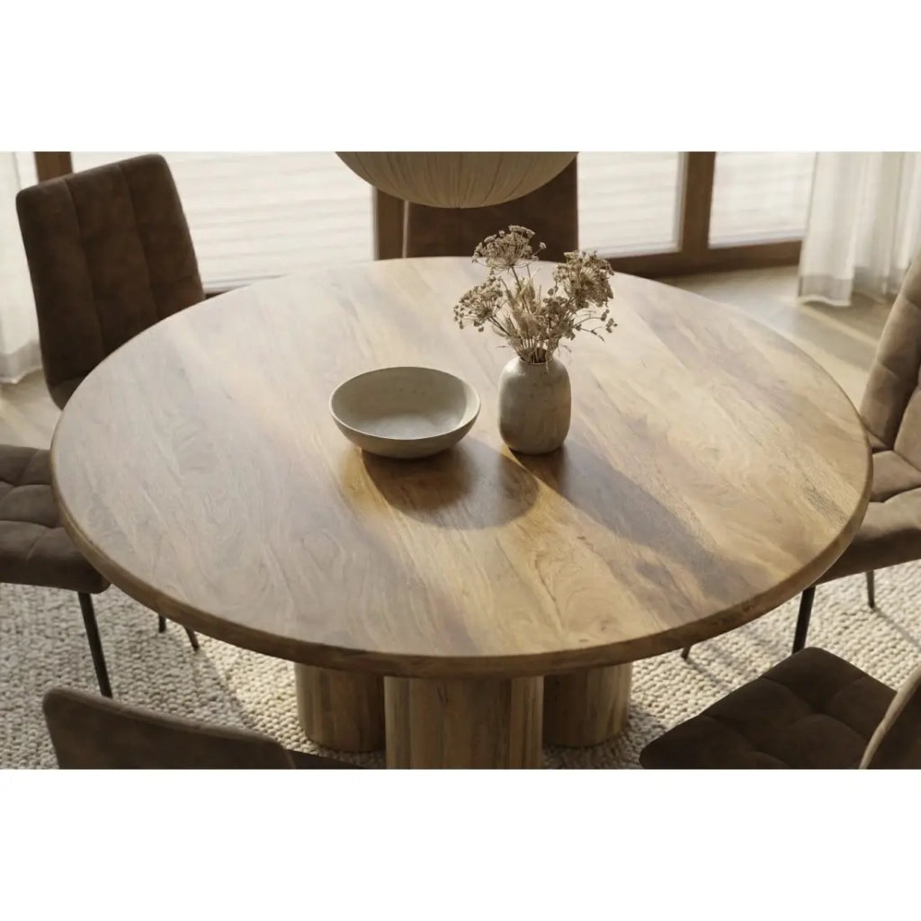 Tavolo da pranzo ORINO rotondo 140 cm in legno massiccio di mango – Tavolo design con gambe cilindriche