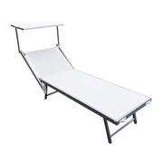 LETTINO RIMINI PRENDISOLE IN ALLUMINIIO CON PARASOLE PIEGHEVOLE 61X183/189X38H CM , COLORE BIANCO