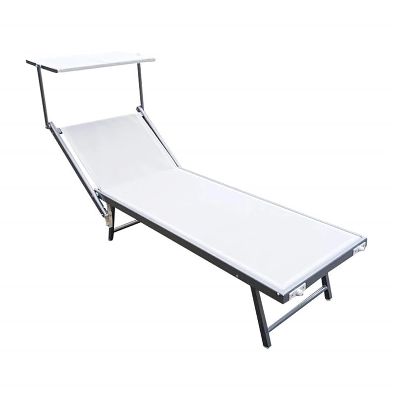 LETTINO RIMINI PRENDISOLE IN ALLUMINIIO CON PARASOLE PIEGHEVOLE 61X183/189X38H CM , COLORE BIANCO